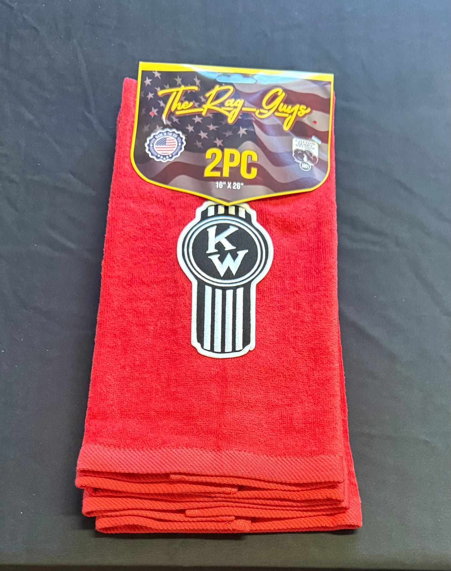 The Rag Guys - KWRD-B2 - KENWORTH Ol Skool Black Logo Red Rag/Towel - Set Of 2