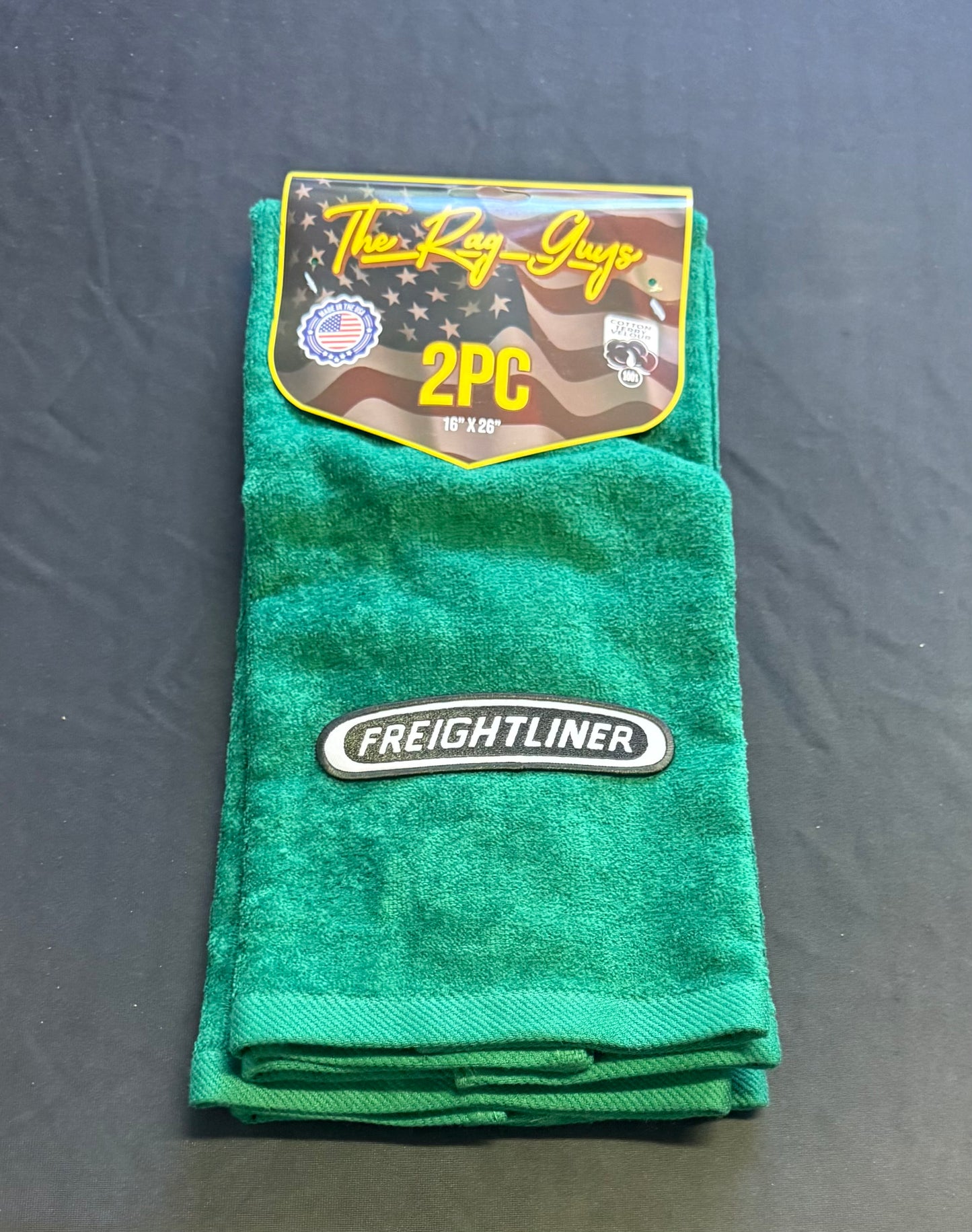 The Rag Guys - FLDG-B1 - FREIGHTLINER Dark Green Rag/Towel Black Logo - Set of 2