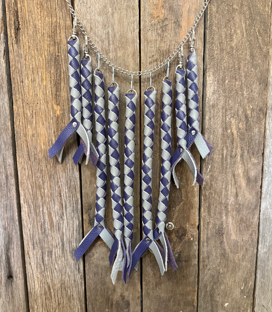 HH - Purple / Grey Leather Keychain/Fob