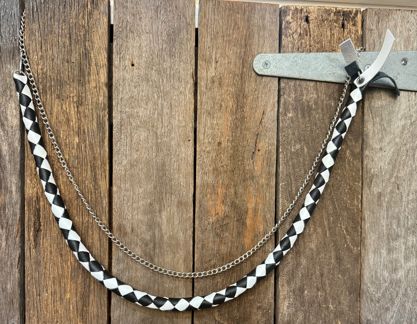 HH - 28" Black / White Double Anchored Leather Horn Honker