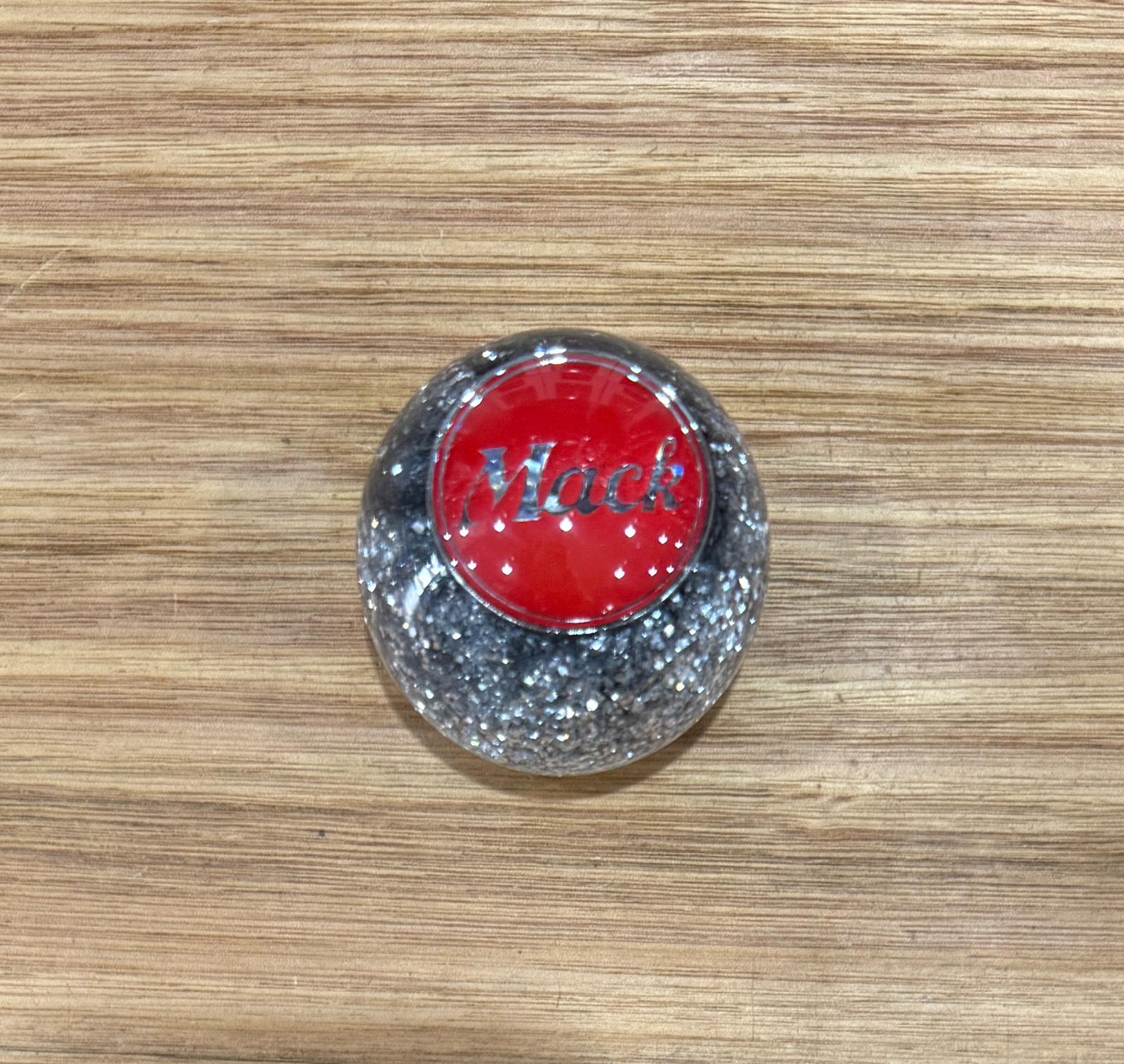 GS-MS5 : Silver Glitter Round Gear Shifter Knob with Round red/silver MACK detail