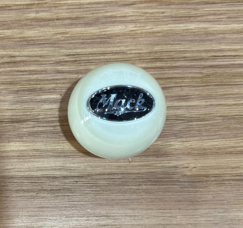 GS-MW3 : White Round Knob with Oval black/silver MACK detail - with extended nut at base