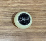 GS-MW6 : White Round Knob with Round black/silver MACK detail - with extended nut at base