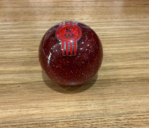 GS-KR12 : Red Glitter Round Knob with red/silver long KENWORTH strip logo detail