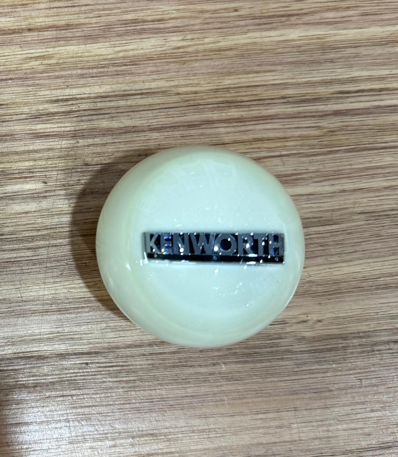 GS-KW13 : White Round Gear Shifter Knob with black/silver KENWORTH strip logo detail