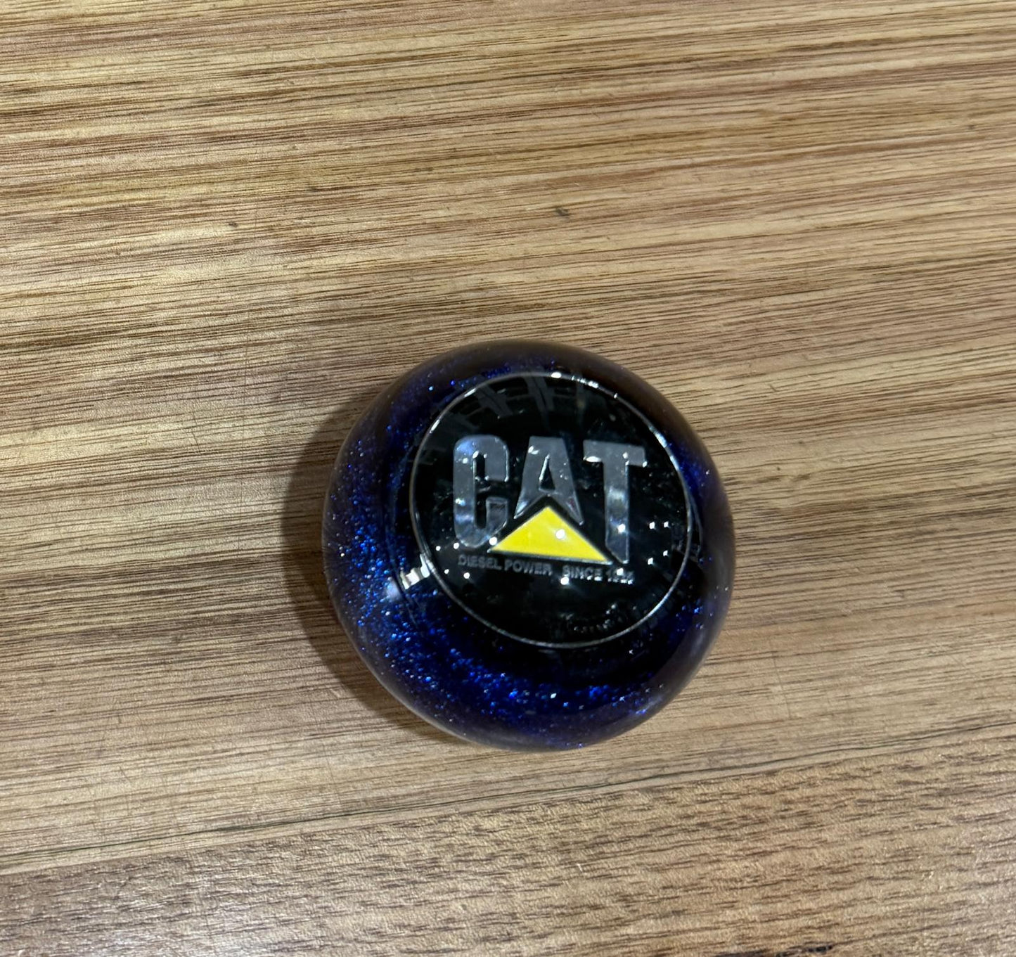 GS-CATB1 :Blue Glitter Round Gear Shifter Knob with Round black/silver/yellow CAT detail