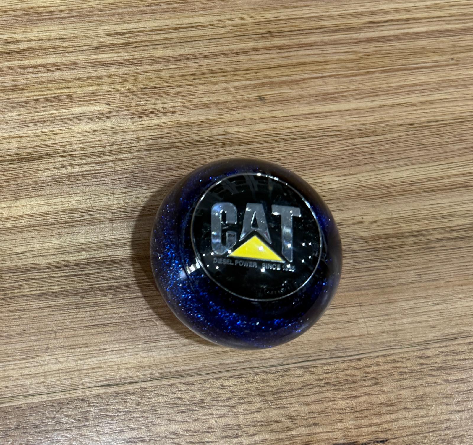 GS-CATB1 :Blue Glitter Round Gear Shifter Knob with Round black/silver/yellow CAT detail