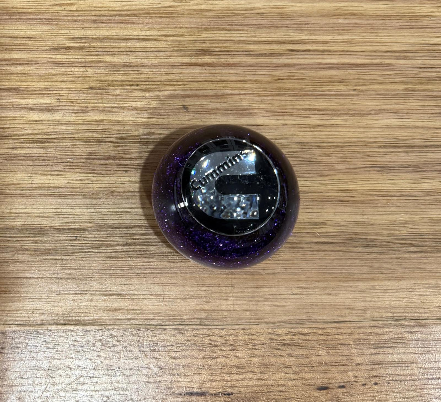 GS-CP1 : Purple Glitter Round Gear Shifter Knob with Round black/silver CUMMINS logo detail