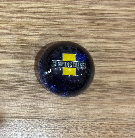 GS-CB1 : Blue Glitter Round Knob with black/silver/yellow CUMMINS DIESEL detail