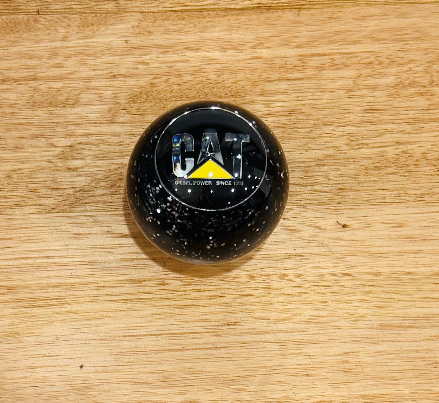 GS-CATY1 : Black Glitter Round Gear Shifter Knob with Round black/silver/yellow CAT detail