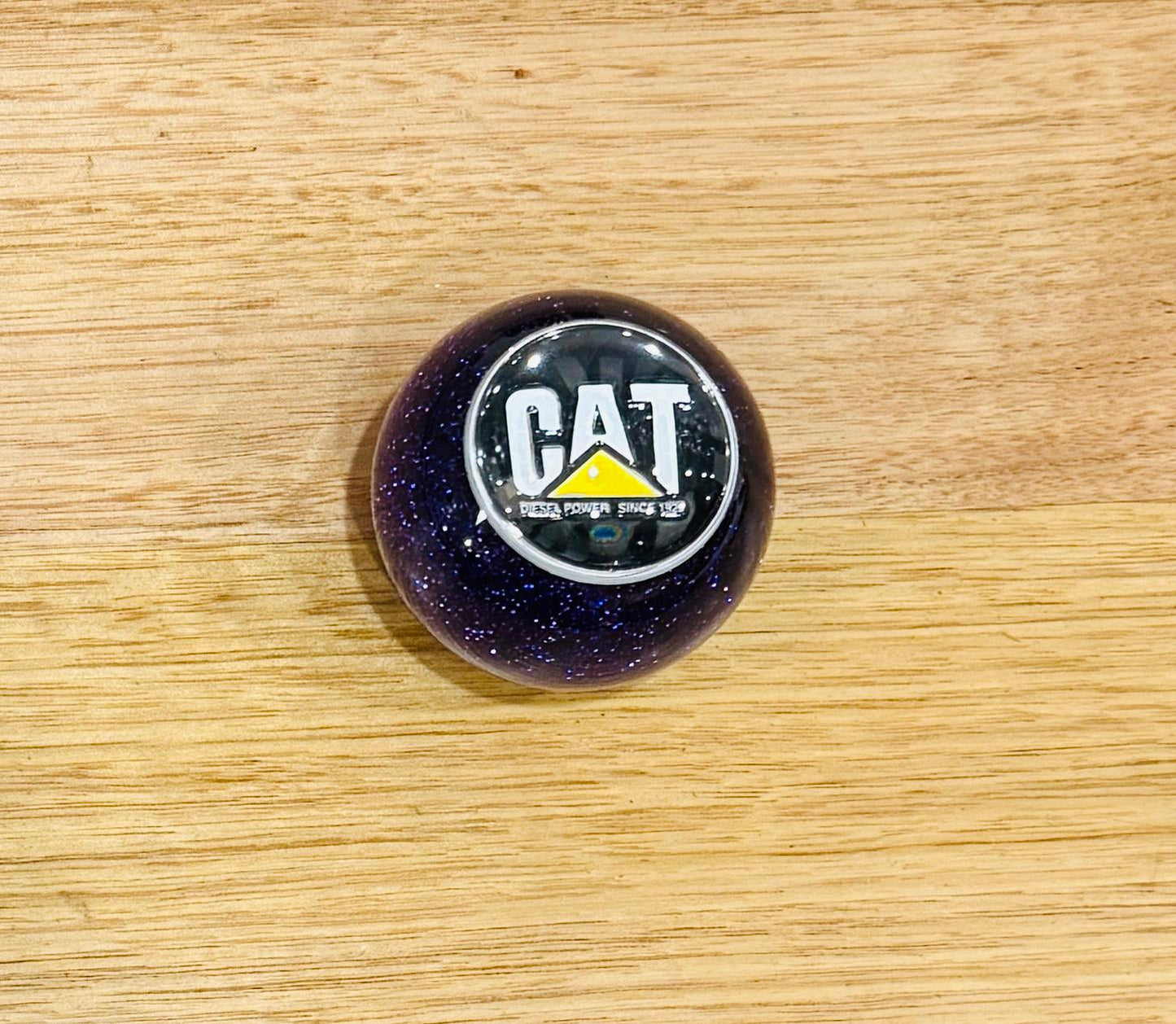 GS-CATP2 : Purple Glitter Round Gear Shifter Knob with Round white/silver/yellow CAT detail
