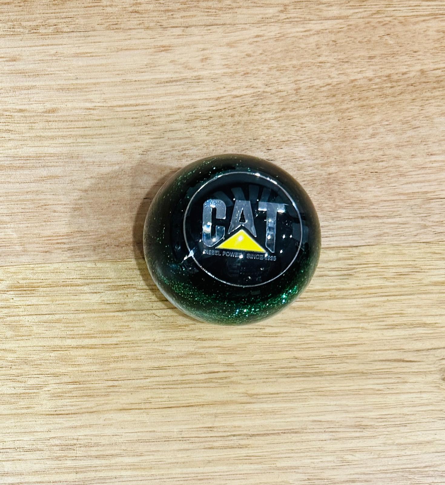 GS-CATG2 : Green Glitter Round Gear Shifter Knob with Round black/white/yellow CAT detail