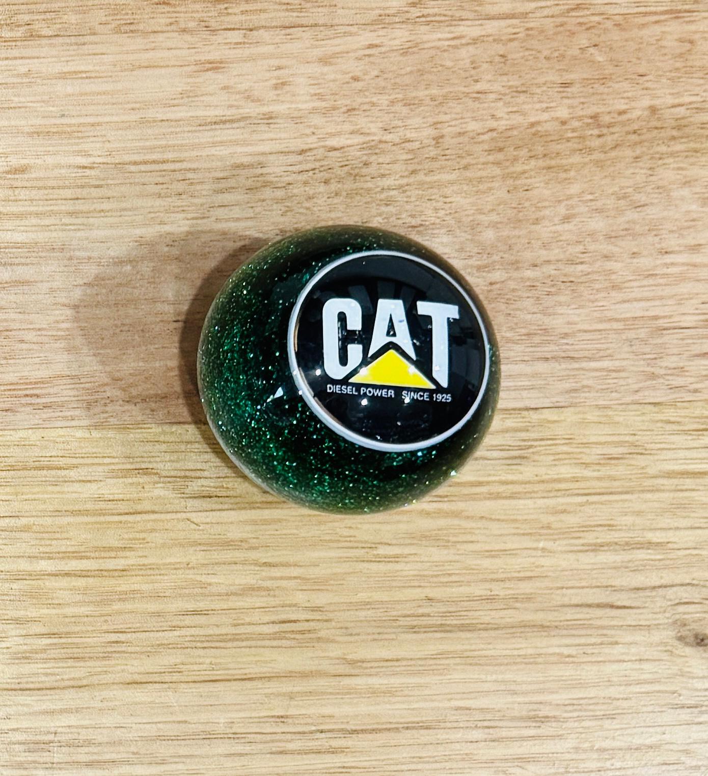 GS-CATG1 : Green Glitter Round Gear Shifter Knob with Round black/silver/yellow CAT detail