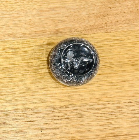 GS-NS1 : Silver Glitter Round Knob with Round black/silver female silhouette