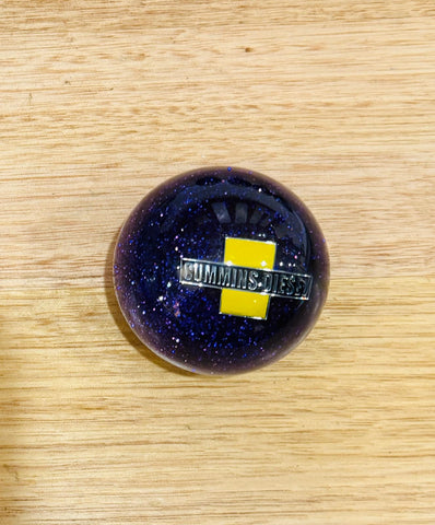 GS-CP2 : Purple Glitter Round Knob with black/silver/yellow CUMMINS DIESEL detail