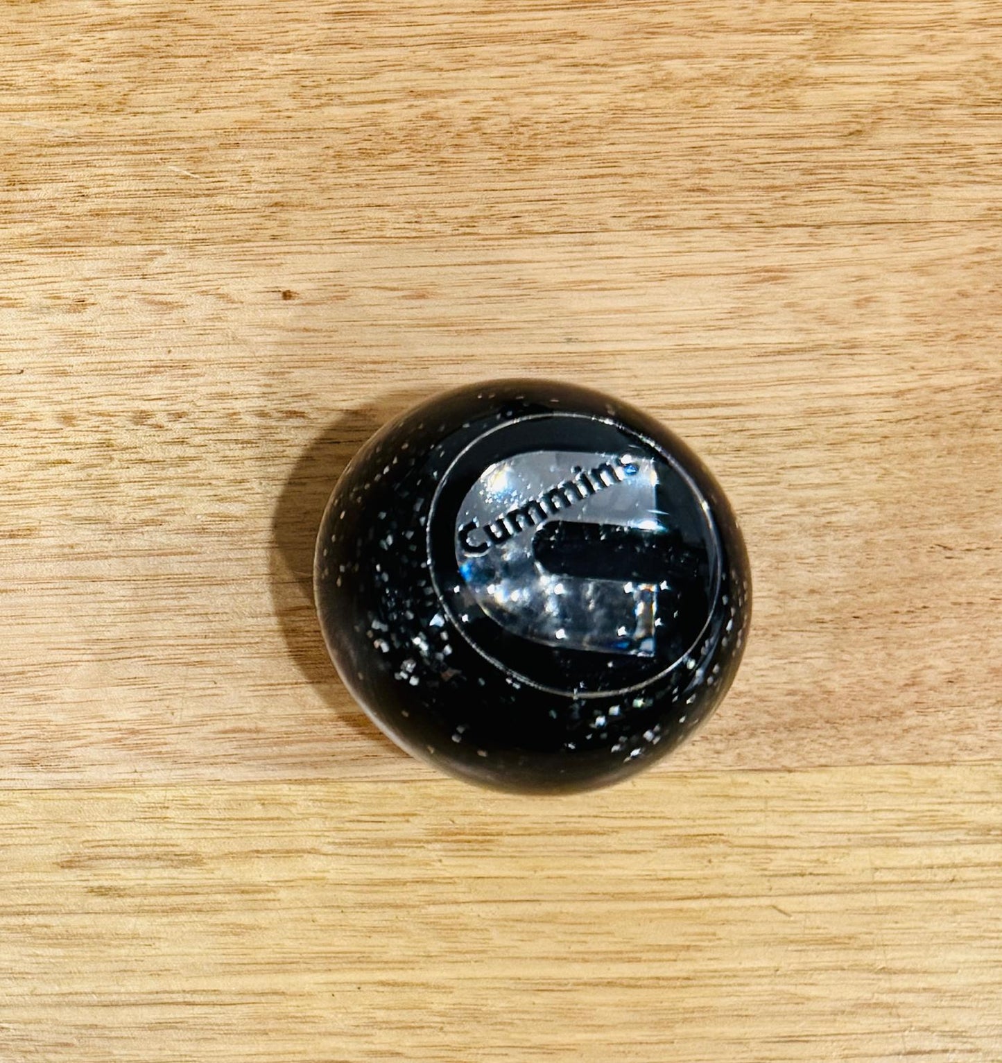 GS-CY1 : Black Glitter Round Gear Shifter Knob with Round black/silver CUMMINS C detail