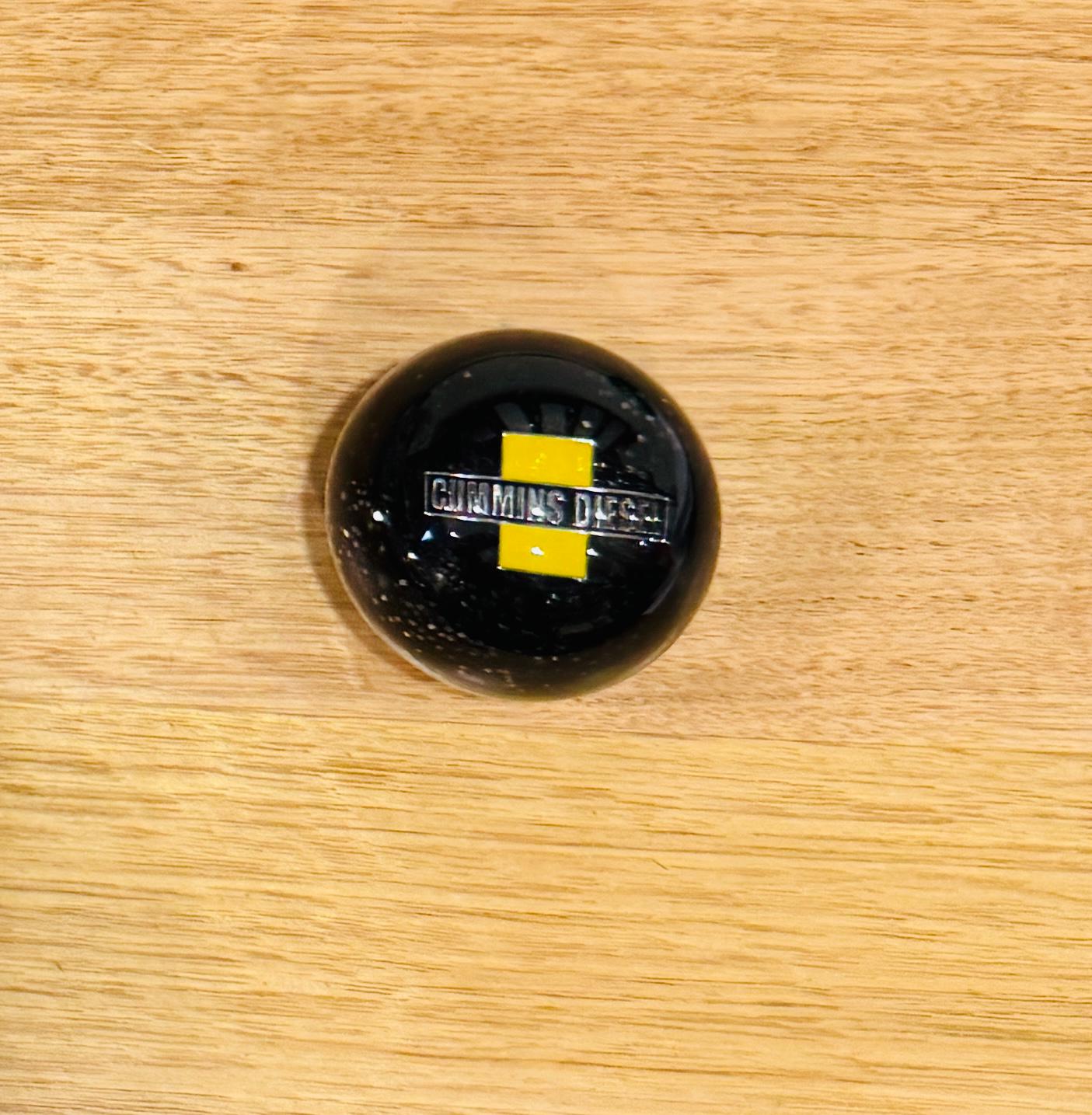 GS-CY2 : Black Glitter Round Gear Shifter Knob with black/silver/yellow CUMMINS DIESEL detail