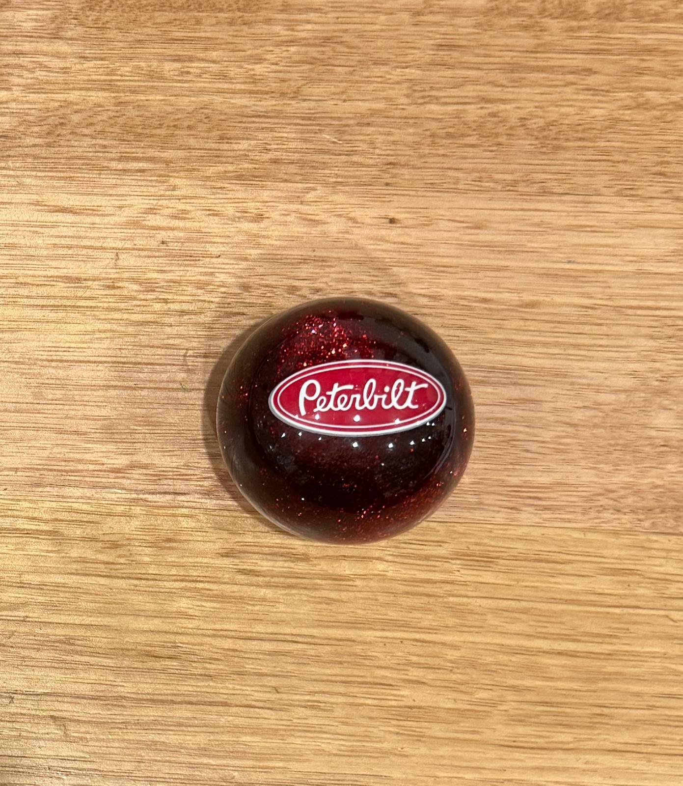 GS-PR1 : Red Glitter Round Gear Shifter Knob with Oval red/white Peterbilt detail