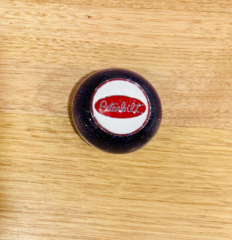 GS-PP1 : Purple Glitter Round knob with Round white/red/silver oval PETERBILT detail