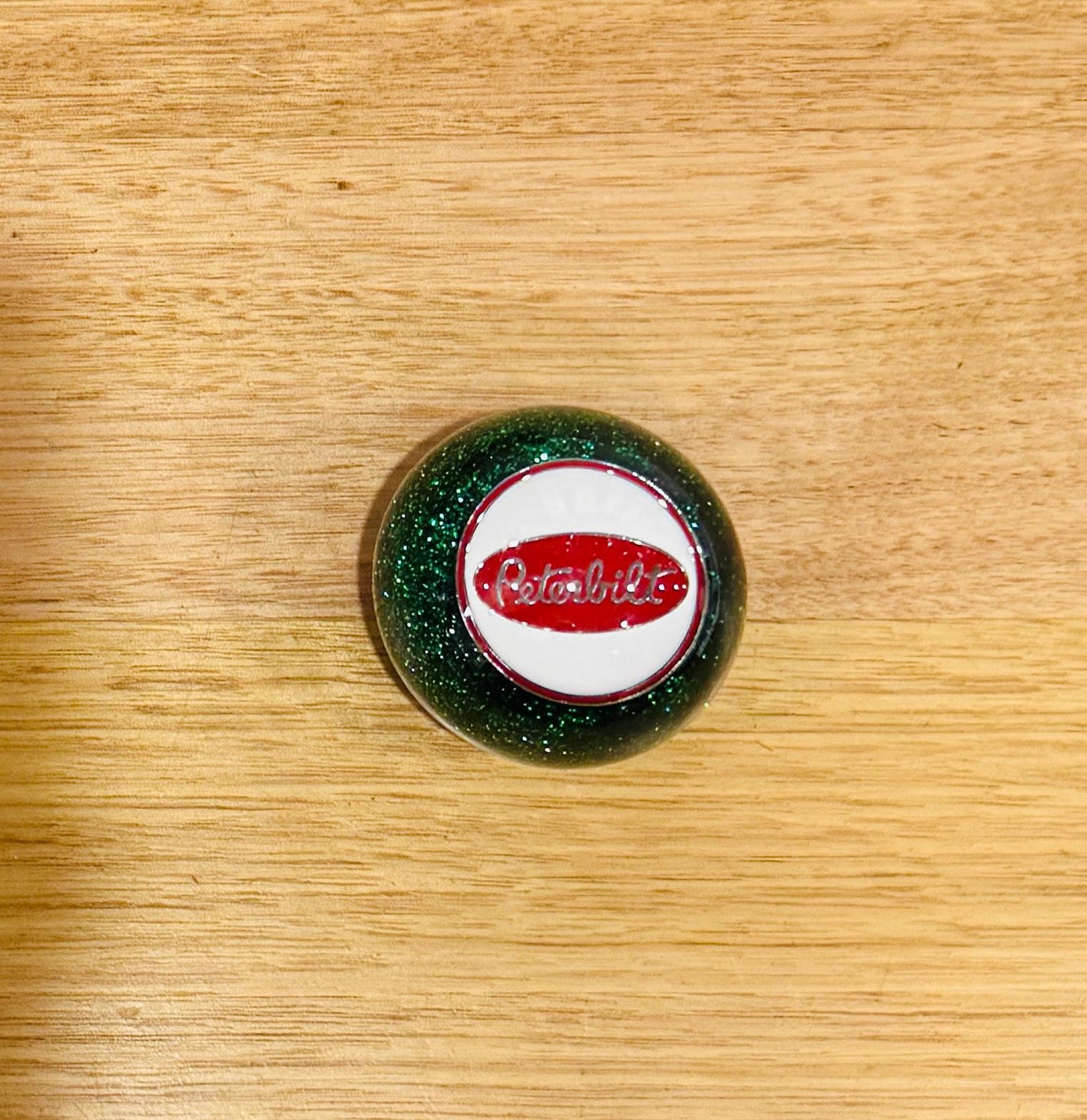 GS-PG1 : Green Glitter Round Gear Shifter Knob with Round white/red/silver PETERBILT detail