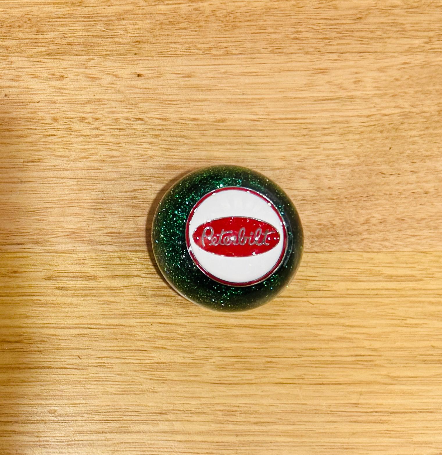 GS-PG1 : Green Glitter Round Gear Shifter Knob with Round white/red/silver PETERBILT detail