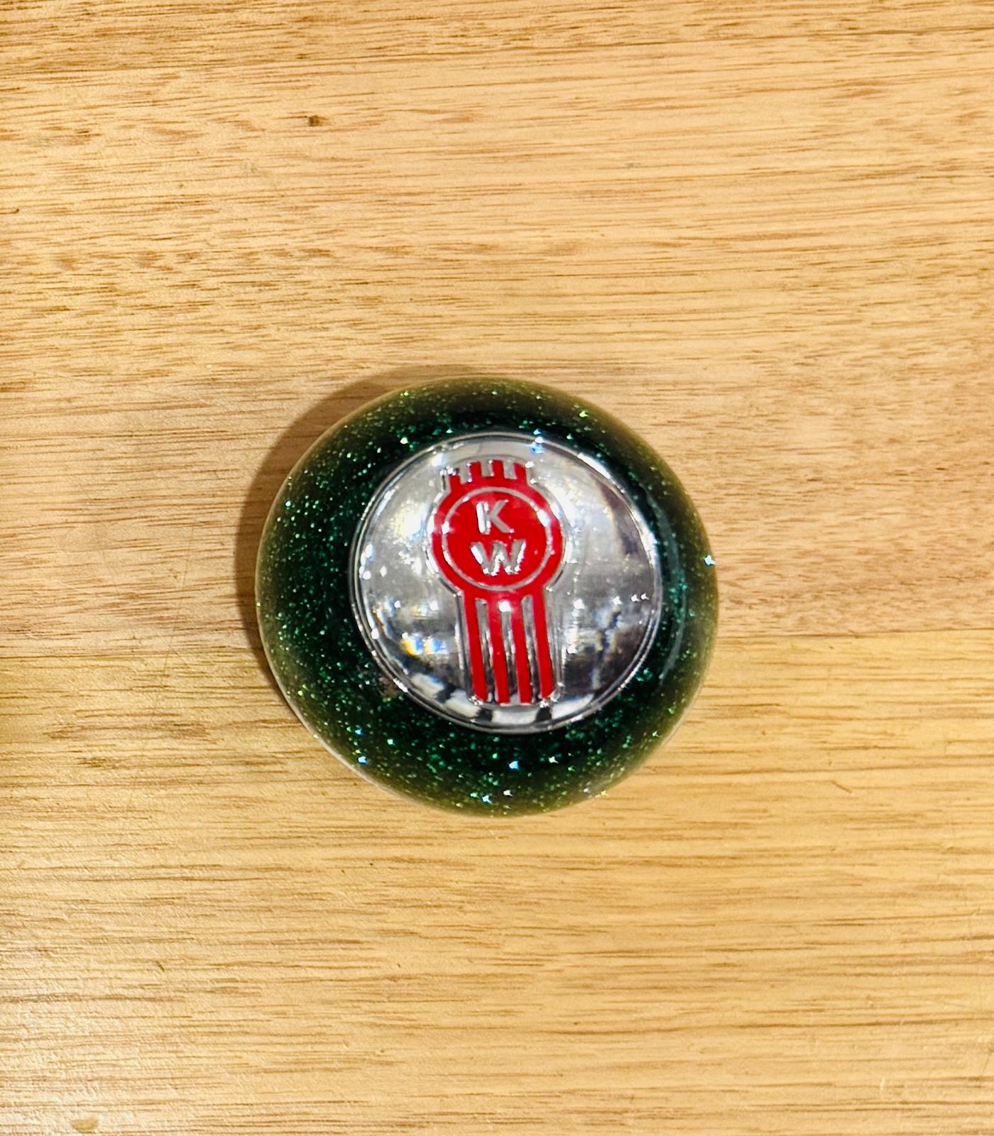 GS-KG7 : Green Glitter Round Gear Shifter Knob with Round silver/red KW logo detail