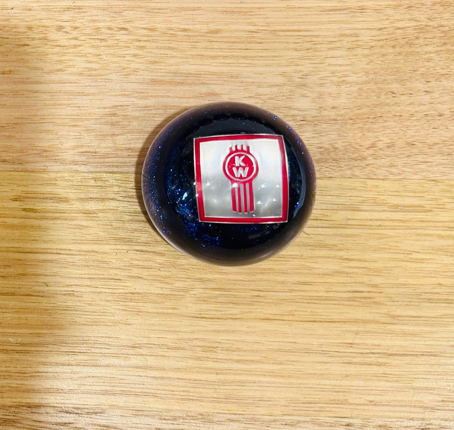 GS-KB3 : Blue Glitter Round Gear Shifter Knob with Square silver/red KW detail detail