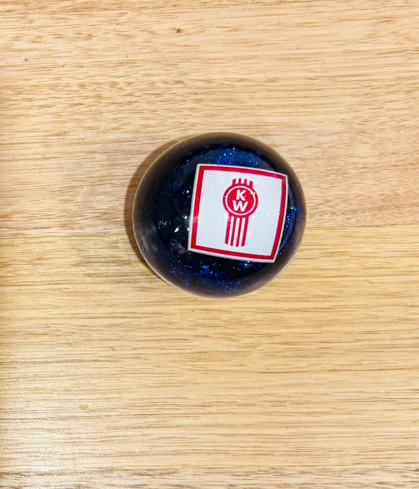 GS-KB4 : Blue Glitter Round Gear Shifter Knob with Square white/red KW logo detail