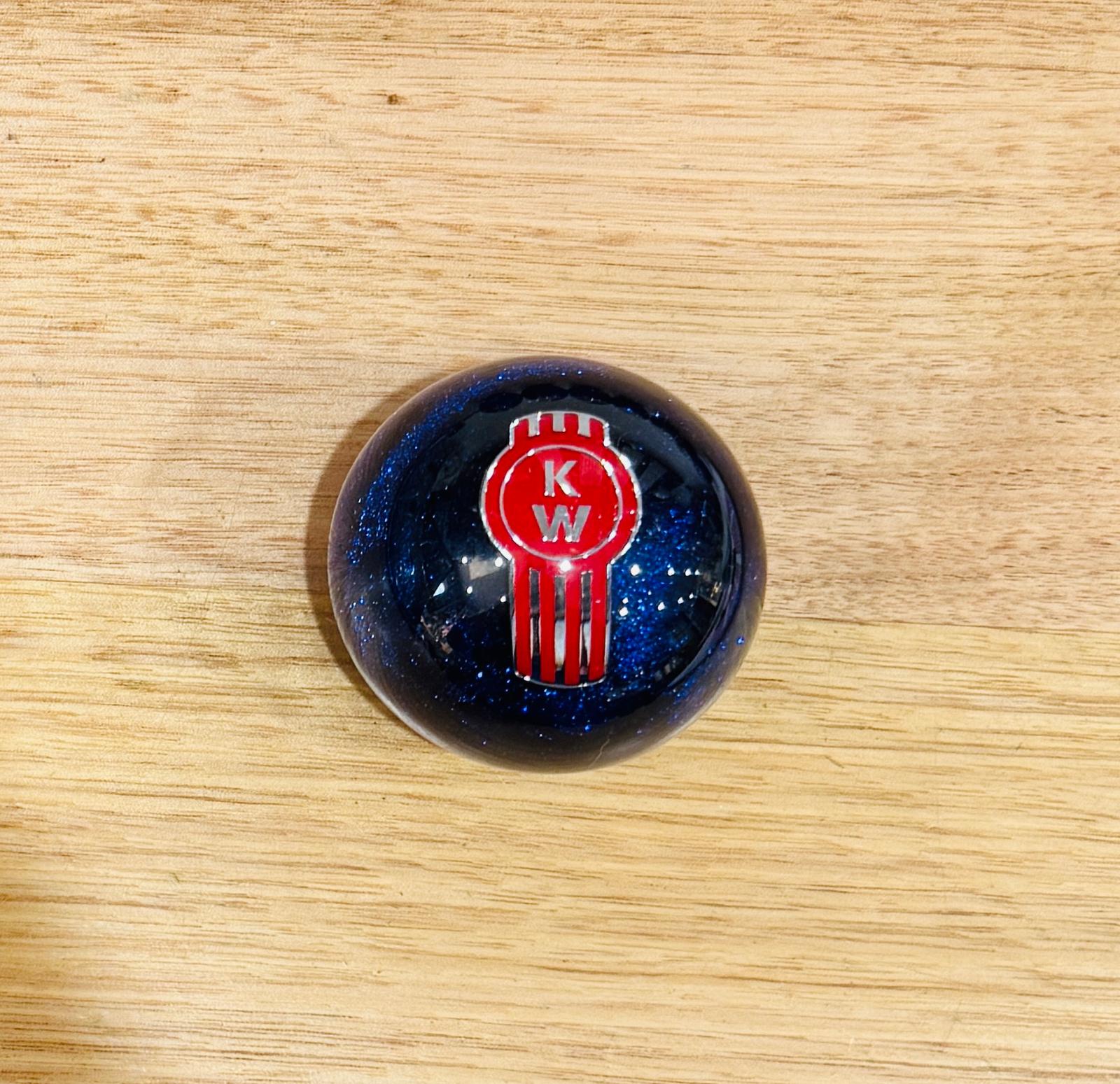GS-KB5 : Blue Glitter Round Gear Shifter Knob with red/silver KW long logo detail
