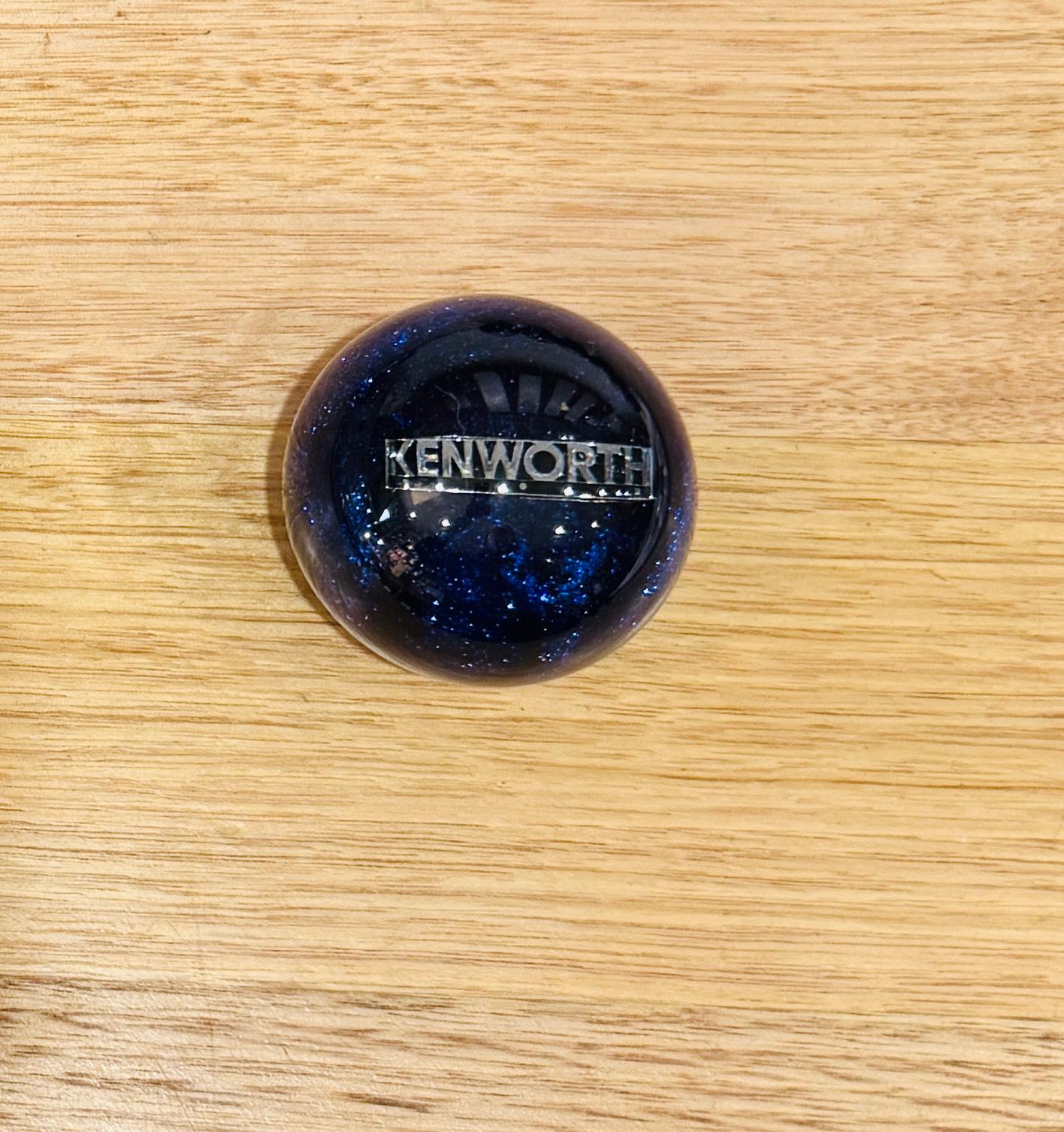 GS-KB6 : Blue Glitter Round Gear Shifter Knob with silver KENWORTH logo