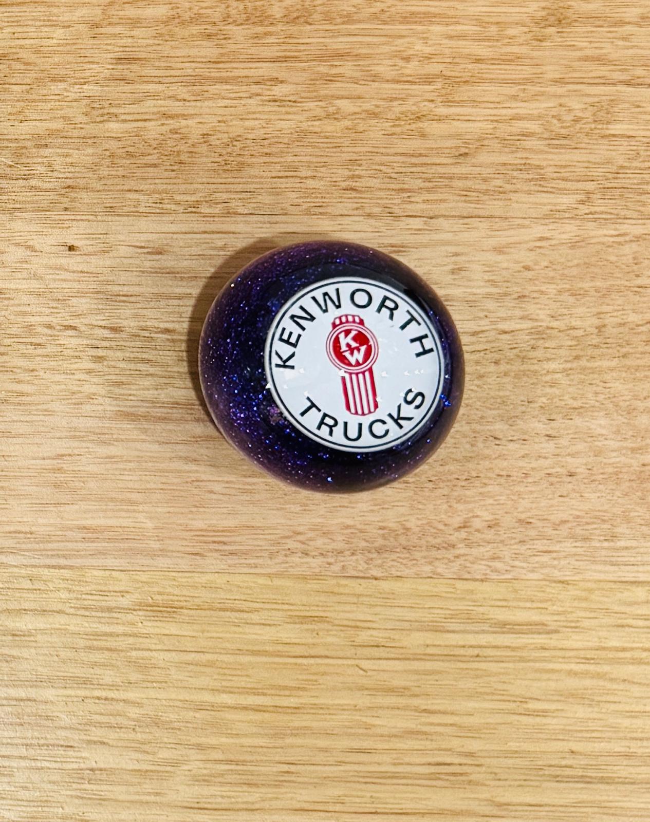 GS-KP4 : Purple Glitter Round Gear Shifter Knob with Round white/red/black KENWORTH TRUCKS detail