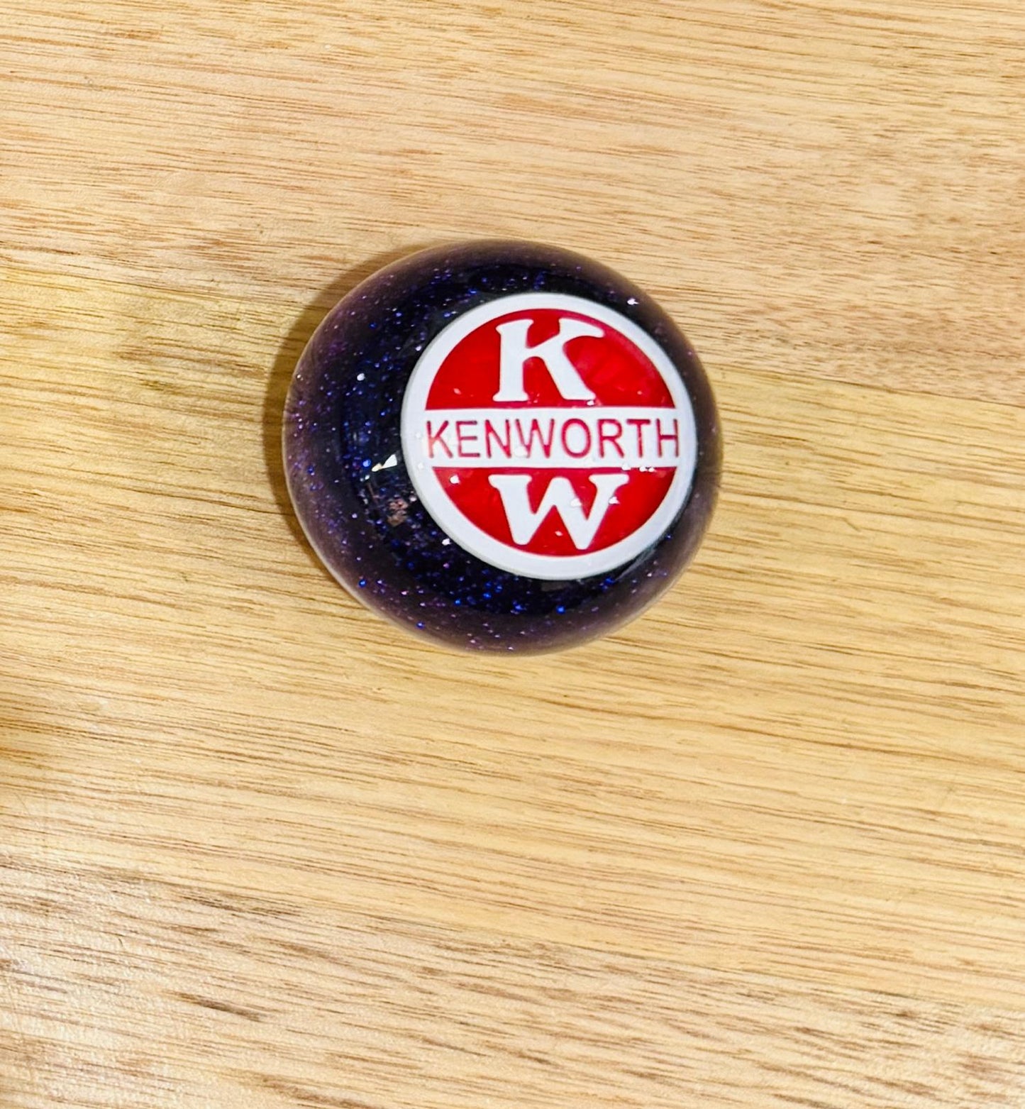 GS-KP8 : Purple Glitter Round Gear Shifter Knob with Round red/white KENWORTH KW detail