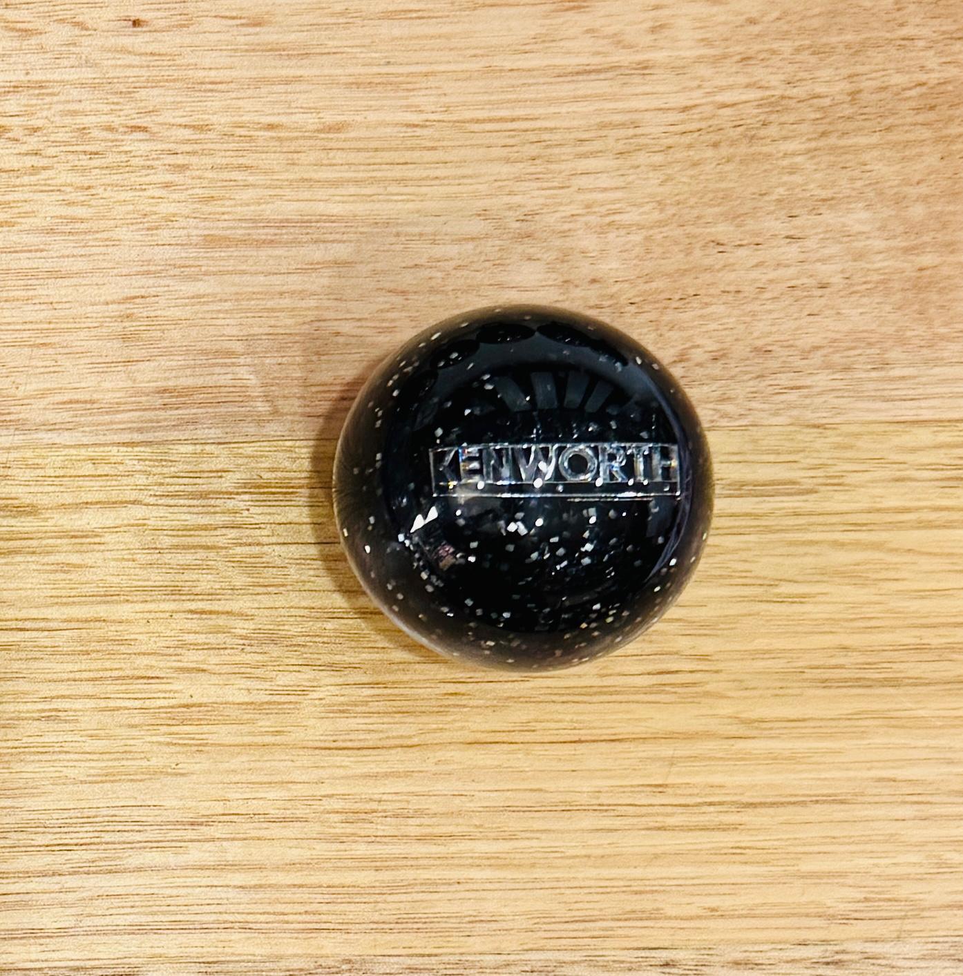 GS-KY7 : Black Glitter Round Gear Shifter Knob with silver KENWORTH long strip detail