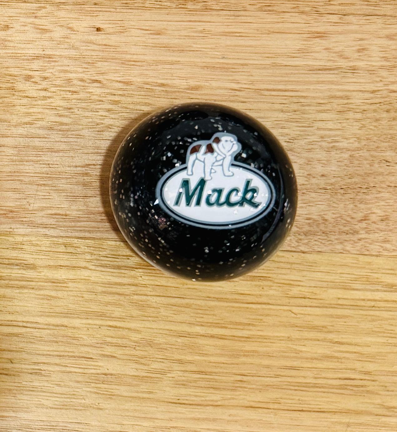GS-MY7 : Black Glitter Round Gear Shifter Knob with Oval green/black/white dog MACK detail