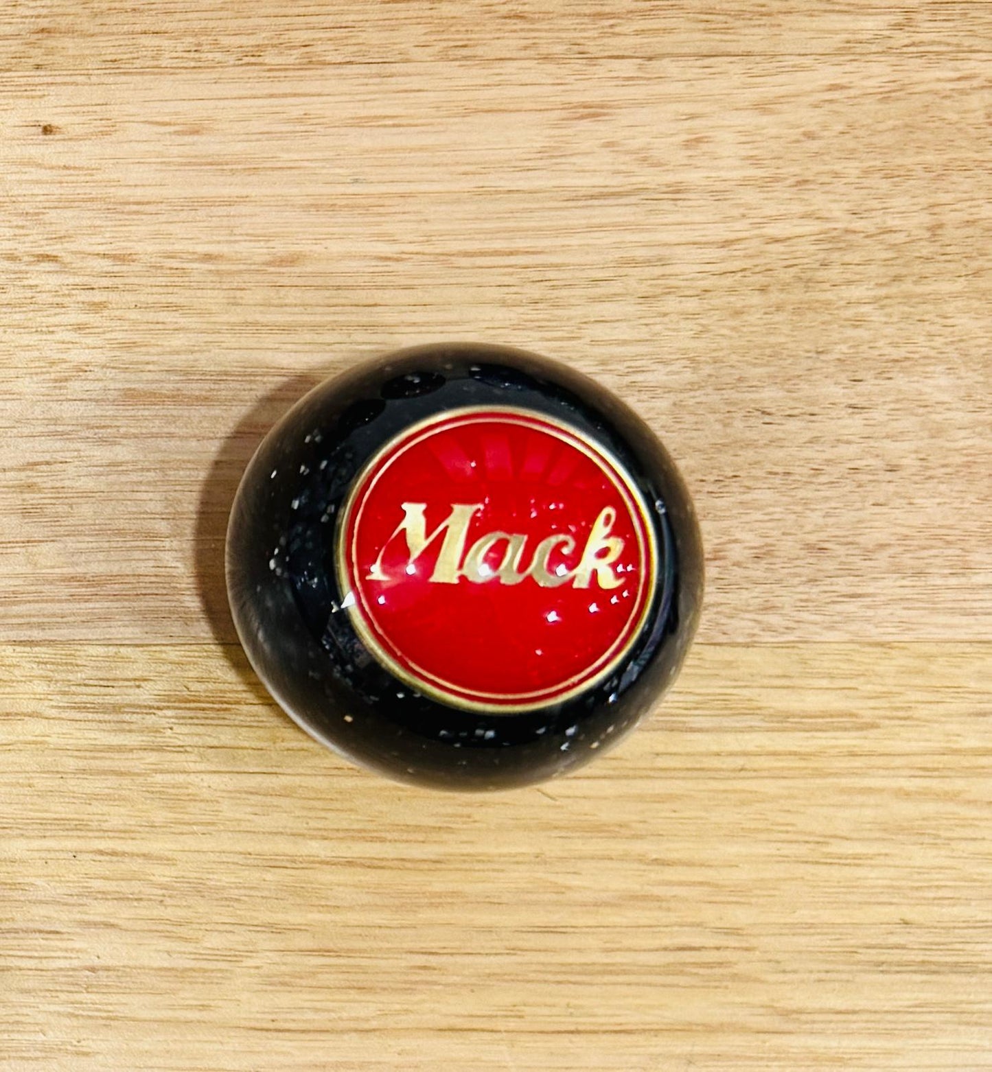 GS-MY8 : Black Glitter Round Gear Shifter Knob with Round red/brass MACK detail