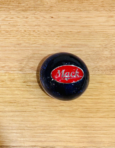 GS-MB1 : Blue Glitter Round Knob with Oval red/silver MACK detail