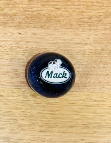 GS-MB2 : Blue Glitter Round Knob with Oval geen/black/white dog MACK detail