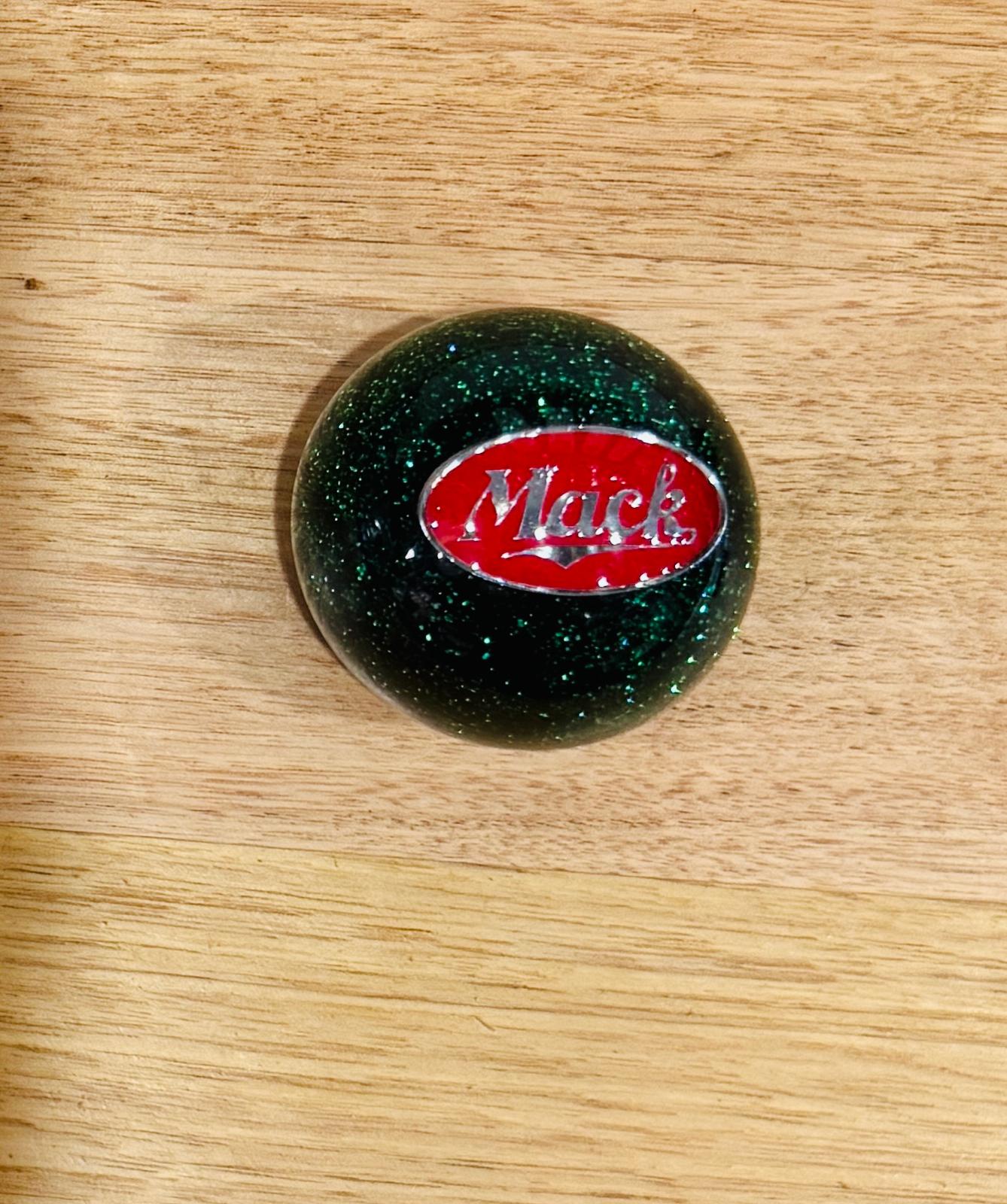 GS-MG2 : Green Glitter Round Gear Shifter Knob with Oval red/silver MACK detail