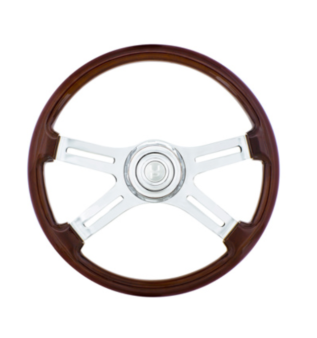 UNITED PACIFIC - 88310 : 18" 4 SPOKE STEERING WHEEL WITH CHROME HORN BEZEL AND HORN BUTTON