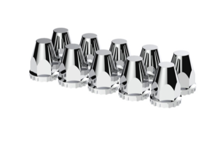 UNITED PACIFIC - 10064 : 33MM X 2-3/4" CHROME PLASTIC ORIGINAL NUT COVERS - THREAD-ON (BOX OF 10)