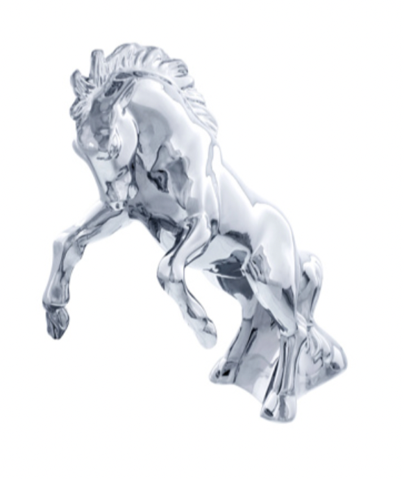 UNITED PACIFIC - 72018 : Die-Cast Fighting Stallion Hood Ornament - Chrome