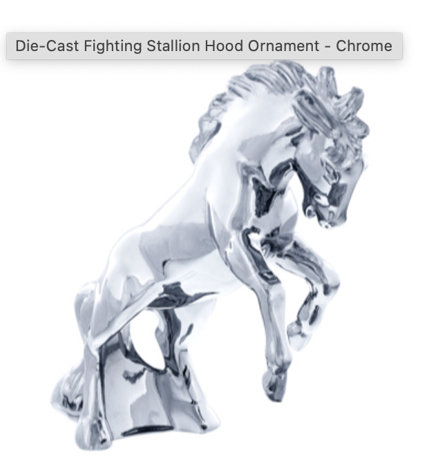UNITED PACIFIC - 72018 : Die-Cast Fighting Stallion Hood Ornament - Chrome