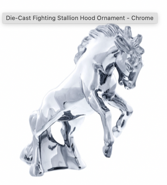 UNITED PACIFIC - 72018 : Die-Cast Fighting Stallion Hood Ornament - Chrome