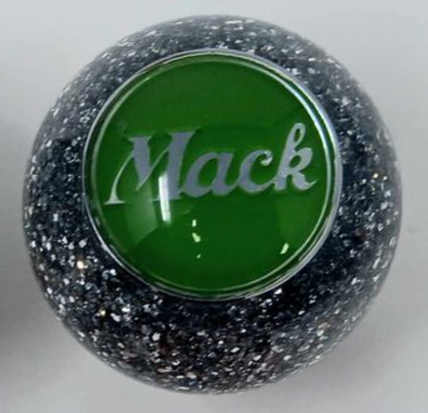 OSS-RSGMACK : Silver Glitter Round Shifter Knob with Green Mack Logo