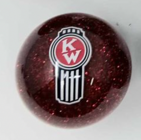 OSS-RRBKW : Red Glitter Round Shifter Knob with Red/Black Kenworth Logo