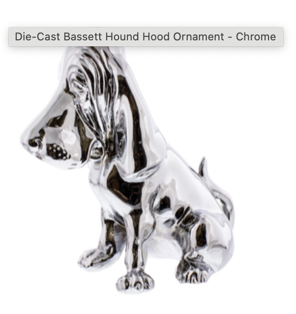 UNITED PACIFIC - 72003 : Die-Cast Bassett Hound Hood Ornament - Chrome