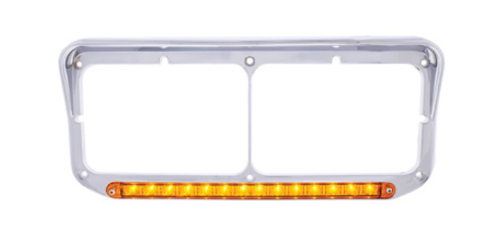 UNITED PACIFIC - 32351 : 14 LED CHROME RECTANGULAR DUAL HEADLIGHT BEZEL WITH VISOR - AMBER LED/AMBER LENS