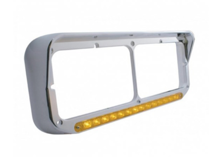 UNITED PACIFIC - 32351 : 14 LED CHROME RECTANGULAR DUAL HEADLIGHT BEZEL WITH VISOR - AMBER LED/AMBER LENS