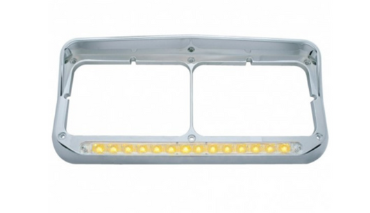 UNITED PACIFIC - 32352 : 14 LED CHROME RECTANGULAR DUAL HEADLIGHT BEZEL WITH VISOR - AMBER LED/CLEAR LENS