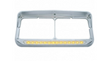 UP-32352 : 14 LED CHROME RECTANGULAR DUAL HEADLIGHT BEZEL WITH VISOR - AMBER LED/CLEAR LENS